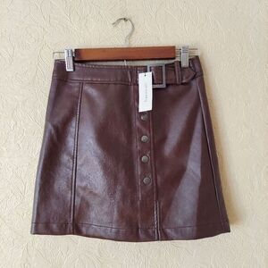 Francesca's Harper Heritage Brown Vegan Faux Leather Mini Skirt NEW Size XS